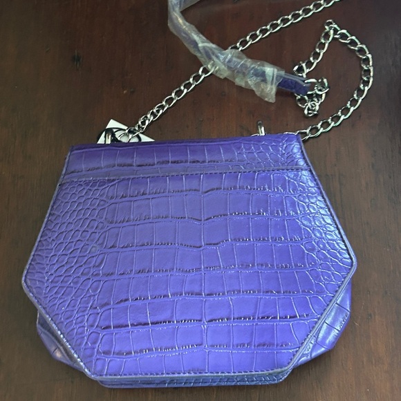 Purple Croc Embossed Bag Silver Shoulder Chain Bag NEW With Tags MOD Hexagon - Picture 10 of 12